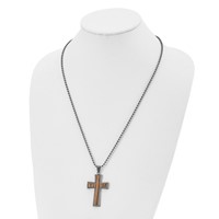 Stainless Steel Brushed GunMetal IP-plated Necklace with Wood Inlay Cross view 4