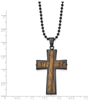 Stainless Steel Brushed GunMetal IP-plated Necklace with Wood Inlay Cross view 3