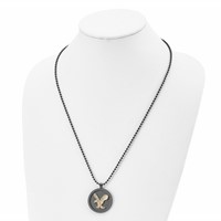 Chisel Stainless Steel Brushed and Polished Black and Yellow IP-plated Eagle Disk on a Ball Chain Necklace, 24" view 4