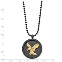 Chisel Stainless Steel Brushed and Polished Black and Yellow IP-plated Eagle Disk on a Ball Chain Necklace, 24" view 2