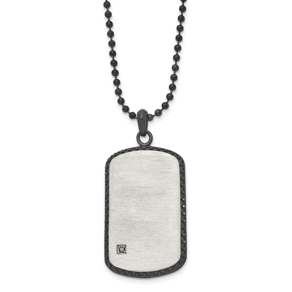 Stainless Steel Brushed/Polished Studded Black IP w/Black CZ Necklace