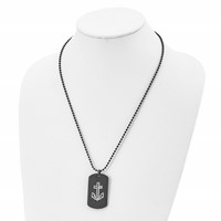 Chisel Stainless Steel Polished Black IP-plated Anchor Dog Tag on a Ball Chain Necklace, 22" view 4