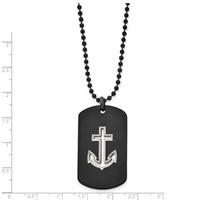 Chisel Stainless Steel Polished Black IP-plated Anchor Dog Tag on a Ball Chain Necklace, 22" view 5