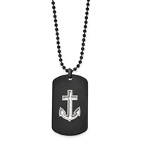 Chisel Stainless Steel Polished Black IP-plated Anchor Dog Tag on a Ball Chain Necklace, 22" view 1