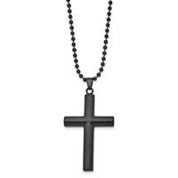 Chisel Stainless Steel Brushed and Polished Black IP-plated Cross Pendant on a Ball Chain Necklace, 24" view 2