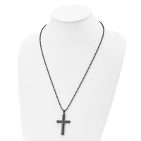 Chisel Stainless Steel Brushed and Polished Black IP-plated Cross Pendant on a Ball Chain Necklace, 24" view 5