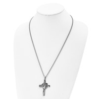 Chisel Stainless Steel Antiqued and Polished Jesus Face Cross Pendant on a Curb Chain Necklace, 24" view 4
