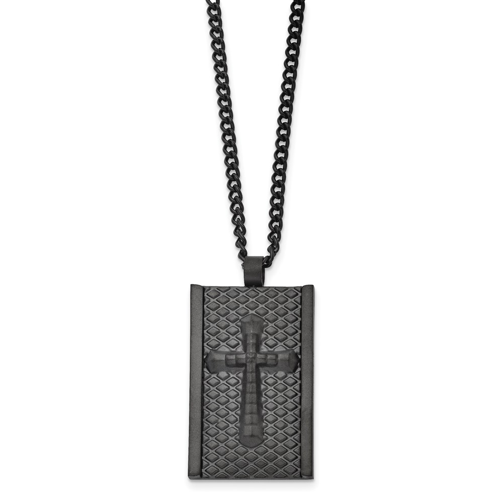 Stainless Steel Matte Finish Black IP-plated Cross 24in Necklace
