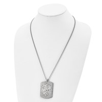 Stainless Steel Matte Finish Lion Head Large Dog Tag Necklace, 24" view 4