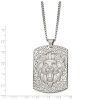 Stainless Steel Matte Finish Lion Head Large Dog Tag Necklace, 24" view 3