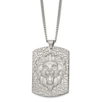 Stainless Steel Matte Finish Lion Head Large Dog Tag Necklace, 24" view 1