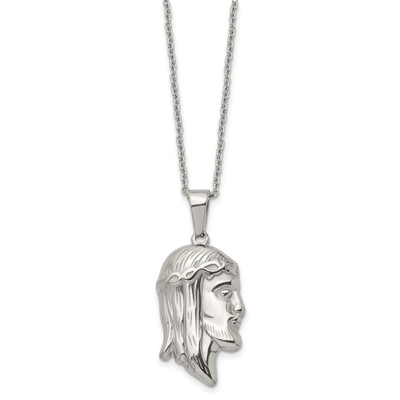 Chisel Stainless Steel Polished Jesus Silhouette Pendant on a 22 inch Cable Chain Necklace