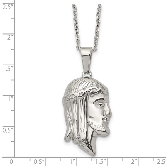 Chisel Stainless Steel Polished Jesus Silhouette Pendant on a 22 inch Cable Chain Necklace
