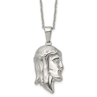 Chisel Stainless Steel Polished Jesus Silhouette Pendant on a 22 inch Cable Chain Necklace