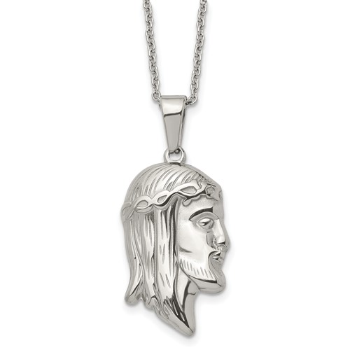 Chisel Stainless Steel Polished Jesus Silhouette Pendant on a Cable Chain Necklace, 22"