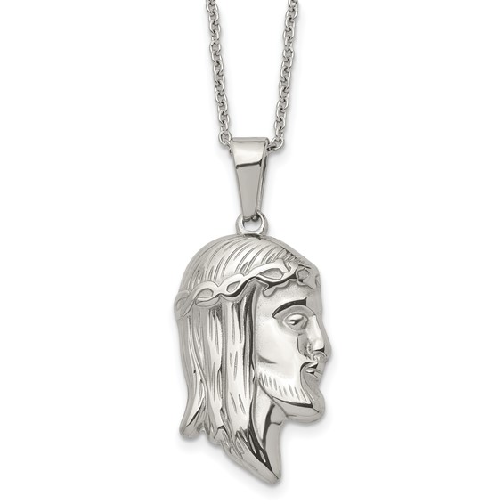 Chisel Stainless Steel Polished Jesus Silhouette Pendant on a 22 inch Cable Chain Necklace