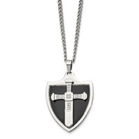 Chisel Stainless Steel Polished Black IP-plated with CZ Cross Shield Pendant on a 24 Inch Curb Chain Necklace view 3