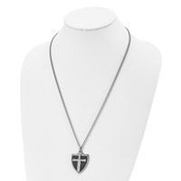 Chisel Stainless Steel Polished Black IP-plated with CZ Cross Shield Pendant on a 24 Inch Curb Chain Necklace view 4