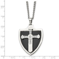 Chisel Stainless Steel Polished Black IP-plated with CZ Cross Shield Pendant on a 24 Inch Curb Chain Necklace view 5