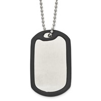Chisel Stainless Steel Brushedand Polished Dog Tag Necklace with Removeable Black Rubber on a Ball Chain, 24" view 1