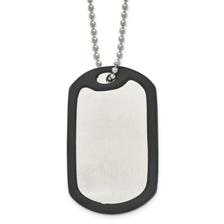 Chisel Stainless Steel Brushedand Polished Dog Tag with Removeable Black Rubber on a 24 inch Ball Chain Necklace