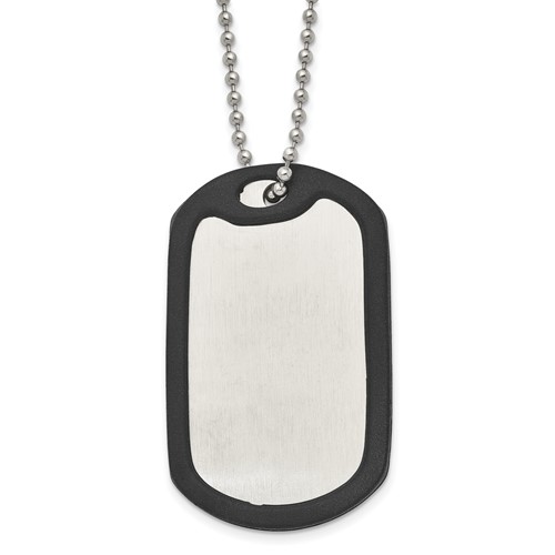 Chisel Stainless Steel Brushedand Polished Dog Tag Necklace with Removeable Black Rubber on a Ball Chain, 24"