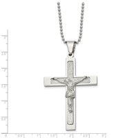 Chisel Stainless Steel Polished Laser Cut Crucifix Pendant on a Ball Chain Necklace, 22" view 3