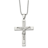 Chisel Stainless Steel Polished Laser Cut Crucifix Pendant on a Ball Chain Necklace, 22" view 1