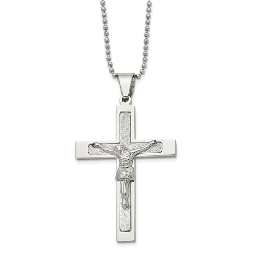 Chisel Stainless Steel Polished Laser Cut Crucifix Pendant on a Ball Chain Necklace, 22"