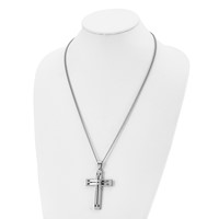 Chisel Stainless Steel Polished Cross Pendant on a Curb Chain Necklace, 24" view 4