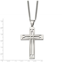 Chisel Stainless Steel Polished Cross Pendant on a Curb Chain Necklace, 24" view 3