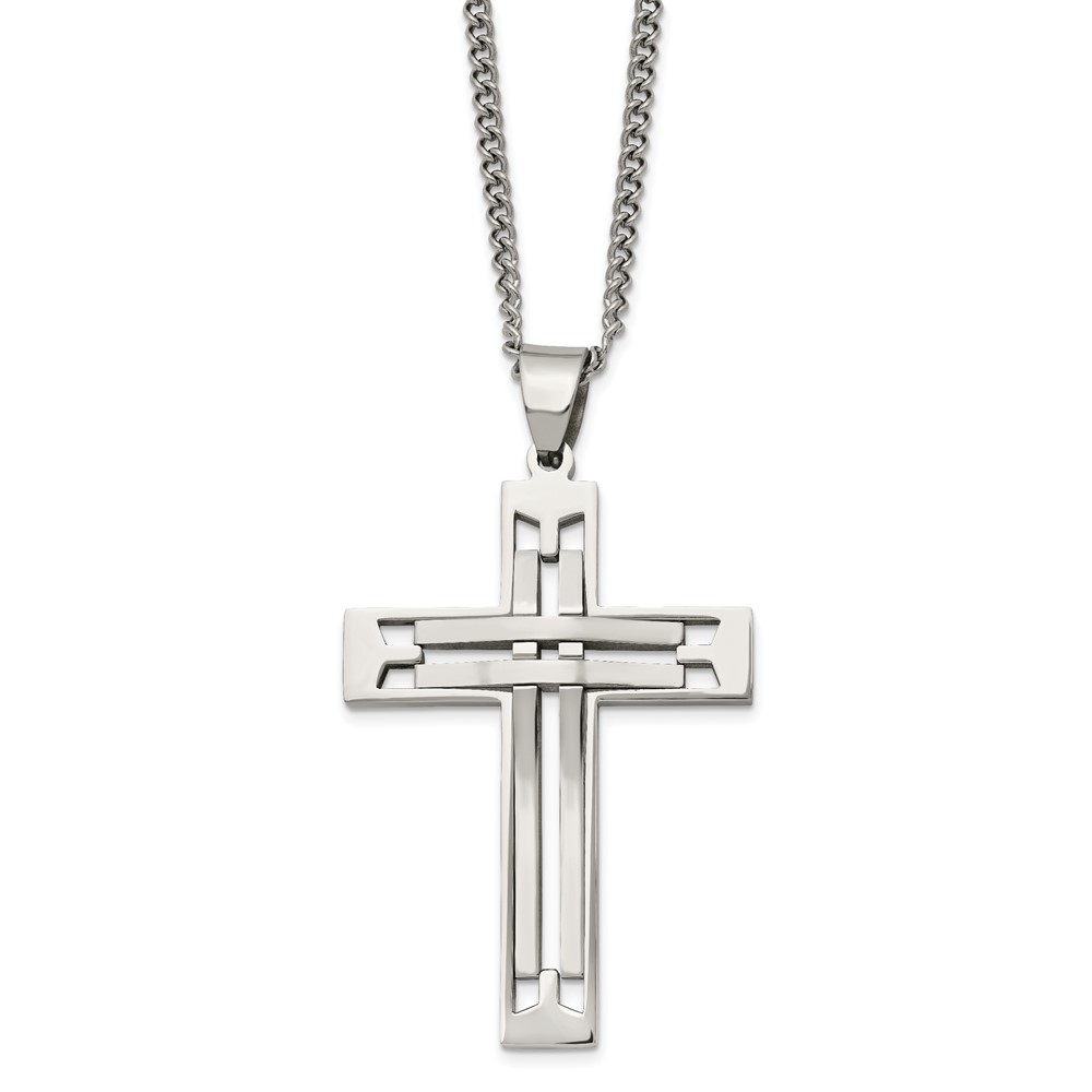 Stainless Steel Polished Cross 24in Necklace
