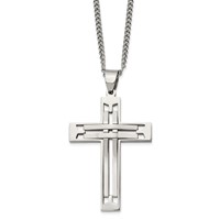 Chisel Stainless Steel Polished Cross Pendant on a Curb Chain Necklace, 24" view 1