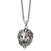 Chisel Stainless Steel Antiqued and Polished Small Lion Head Pendant on a Curb Chain Necklace, 24" view 3