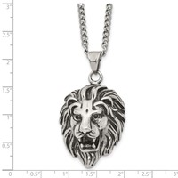 Chisel Stainless Steel Antiqued and Polished Small Lion Head Pendant on a Curb Chain Necklace, 24" view 5