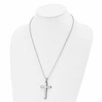 Chisel Stainless Steel Brushed and Polished Layered Cross Pendant on a Ball Chain Necklace, 22" view 4