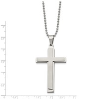 Chisel Stainless Steel Brushed and Polished Layered Cross Pendant on a Ball Chain Necklace, 22" view 3