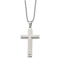 Chisel Stainless Steel Brushed and Polished Layered Cross Pendant on a Ball Chain Necklace, 22" view 1