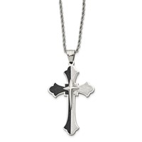 Chisel Stainless Steel Polished Black IP-plated Laser Cut Cross Pendant on a Rope Chain Necklace, 24" view 2