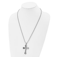 Chisel Stainless Steel Polished Black IP-plated Laser Cut Cross Pendant on a Rope Chain Necklace, 24" view 4