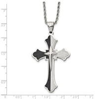 Chisel Stainless Steel Polished Black IP-plated Laser Cut Cross Pendant on a Rope Chain Necklace, 24" view 5