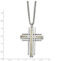 Chisel Stainless Steel Polished Necklace with Grey Carbon Fiber Inlay Cross Pendant on a Curb Chain, 24" view 3