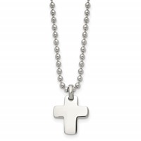 Chisel Stainless Steel Polished Cross Pendant on a Ball Chain Necklace, 20" view 1