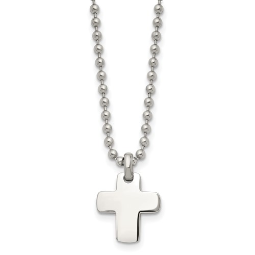 Chisel Stainless Steel Polished Cross Pendant on a Ball Chain Necklace, 20"