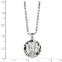 Chisel Stainless Steel Brushed and Enameled St. Christopher Medal on a Ball Chain Necklace, 22" view 3