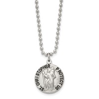 Chisel Stainless Steel Brushed and Enameled St. Christopher Medal on a Ball Chain Necklace, 22" view 1