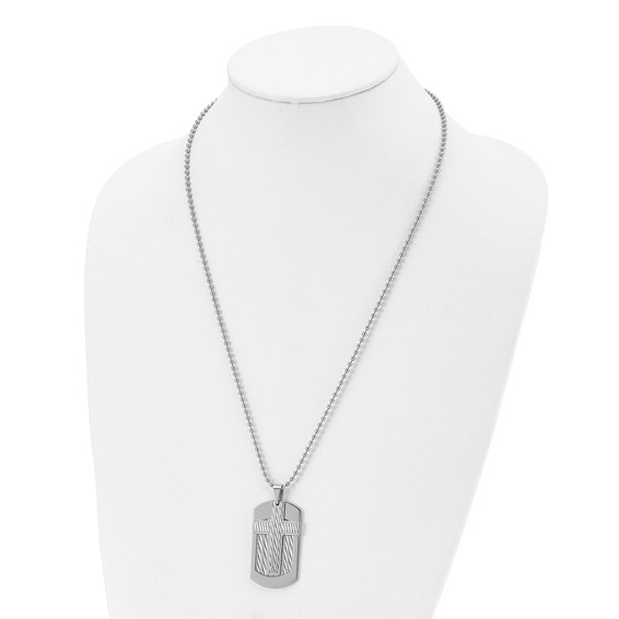 Chisel Stainless Steel Polished and Textured 2 Piece Cross Dog Tag on a 24 inch Ball Chain Necklace