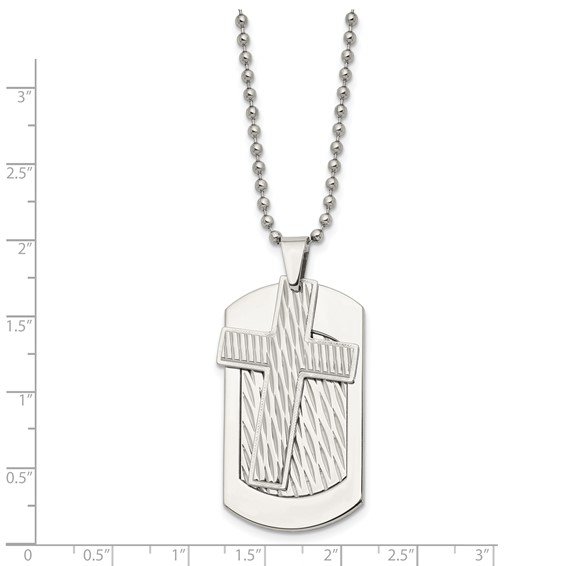 Chisel Stainless Steel Polished and Textured 2 Piece Cross Dog Tag on a 24 inch Ball Chain Necklace