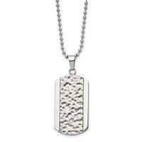 Chisel Stainless Steel Polished and Hammered Necklace with CZ Dog Tag on a Ball Chain, 22" view 2