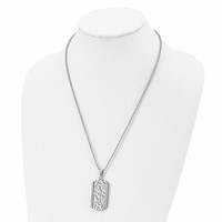 Chisel Stainless Steel Polished and Hammered Necklace with CZ Dog Tag on a Ball Chain, 22" view 4
